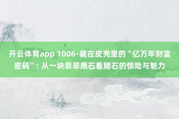 开云体育app 1006-藏在皮壳里的“亿万年财富密码”: 从一块翡翠原石看赌石的惊险与魅力