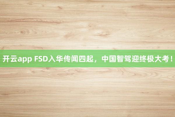 开云app FSD入华传闻四起，中国智驾迎终极大考！