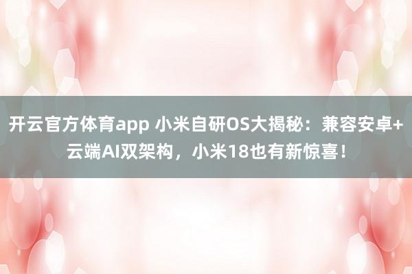 开云官方体育app 小米自研OS大揭秘：兼容安卓+云端AI双架构，小米18也有新惊喜！