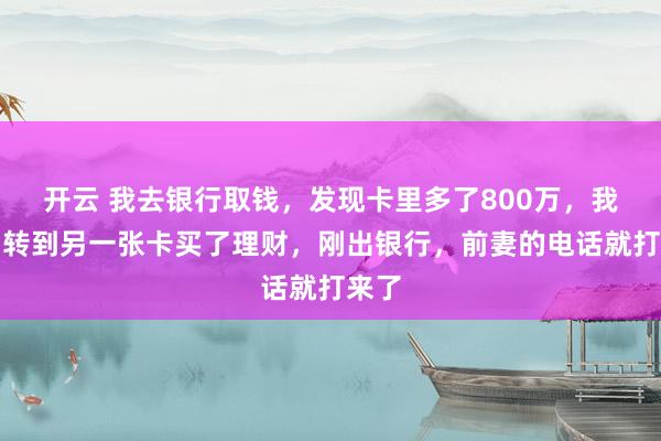 开云 我去银行取钱,发现卡里多了800万,我立马转到另一张卡买了理财,刚出银行,前妻的电话就打来了