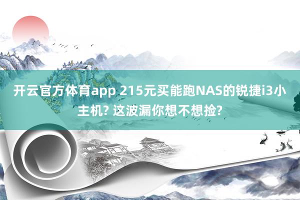 开云官方体育app 215元买能跑NAS的锐捷i3小主机? 这波漏你想不想捡?