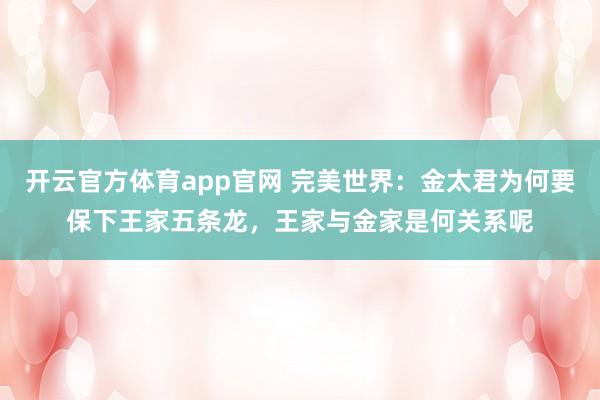 开云官方体育app官网 完美世界：金太君为何要保下王家五条龙，王家与金家是何关系呢